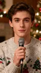 Young man singing Christmas carol